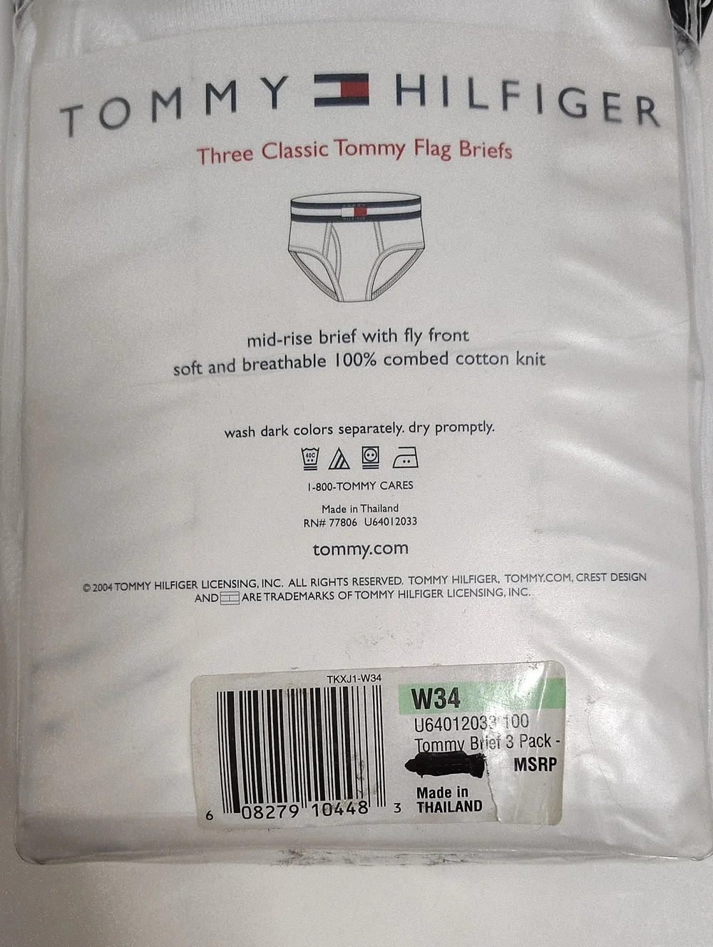 Vintage 2004 Tommy Hilfiger White Men's Briefs Underwear - 3 Pack - Size 34
